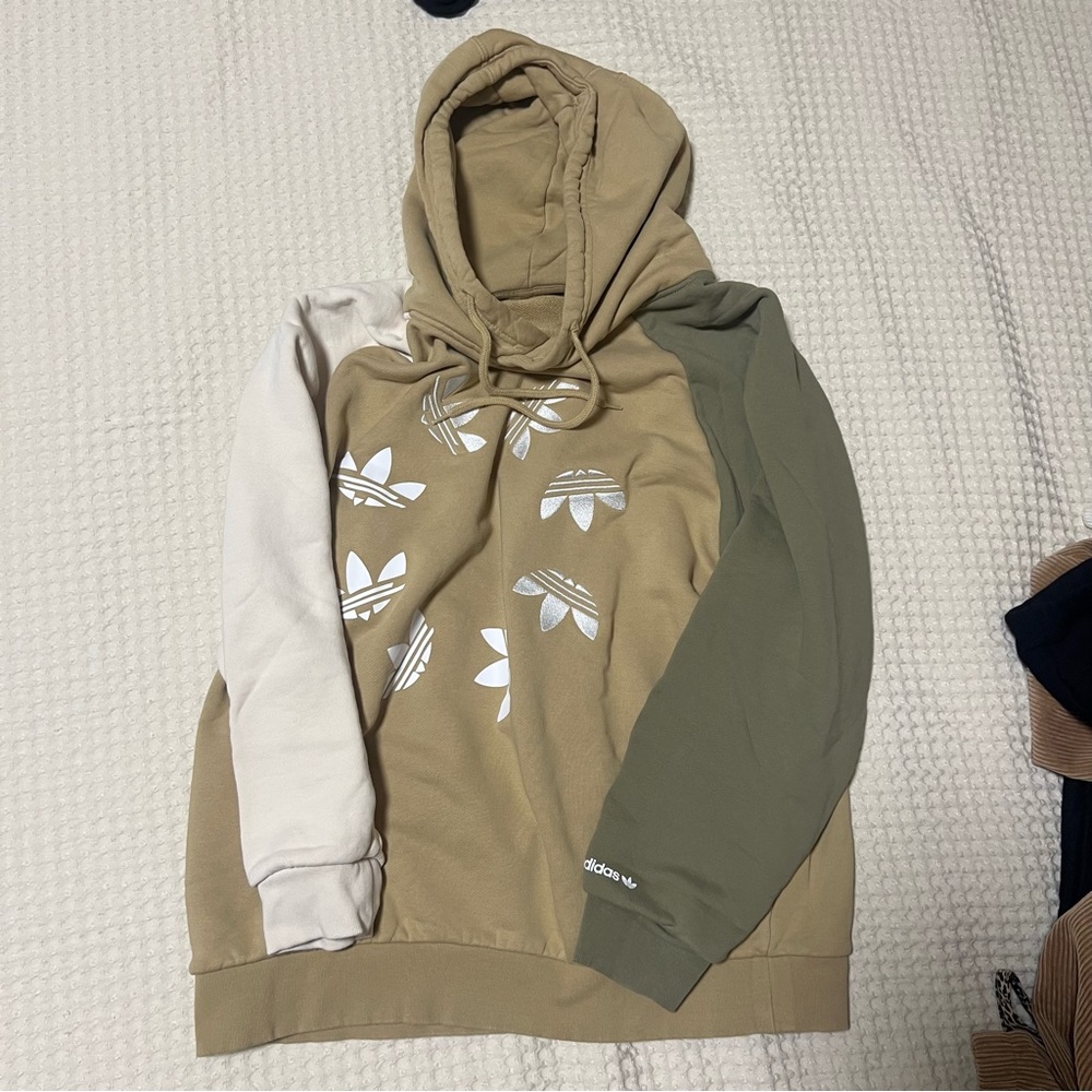 Adidas Tan and Cream Sweater with Color-Block Design